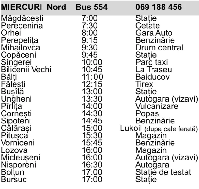 Orar Bus nr.554